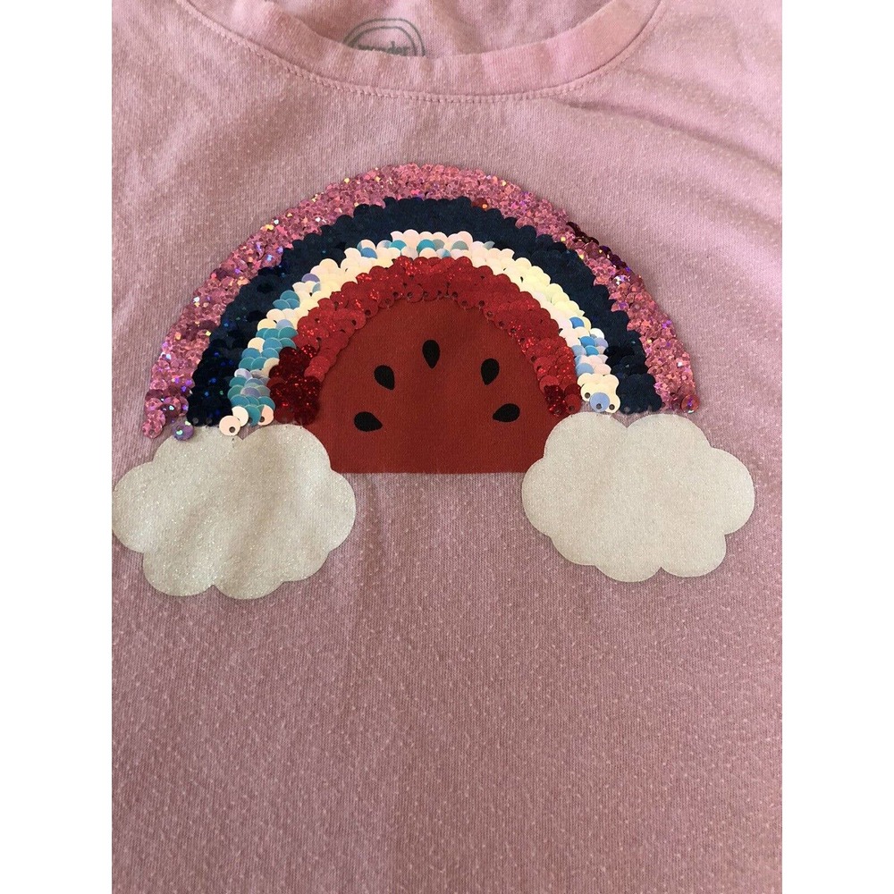 Wonder Nation Girls 6/6X Pink Watermelon Sleeveless Shirt W/Sequined‎ Rainbow - Picture 4 of 8
